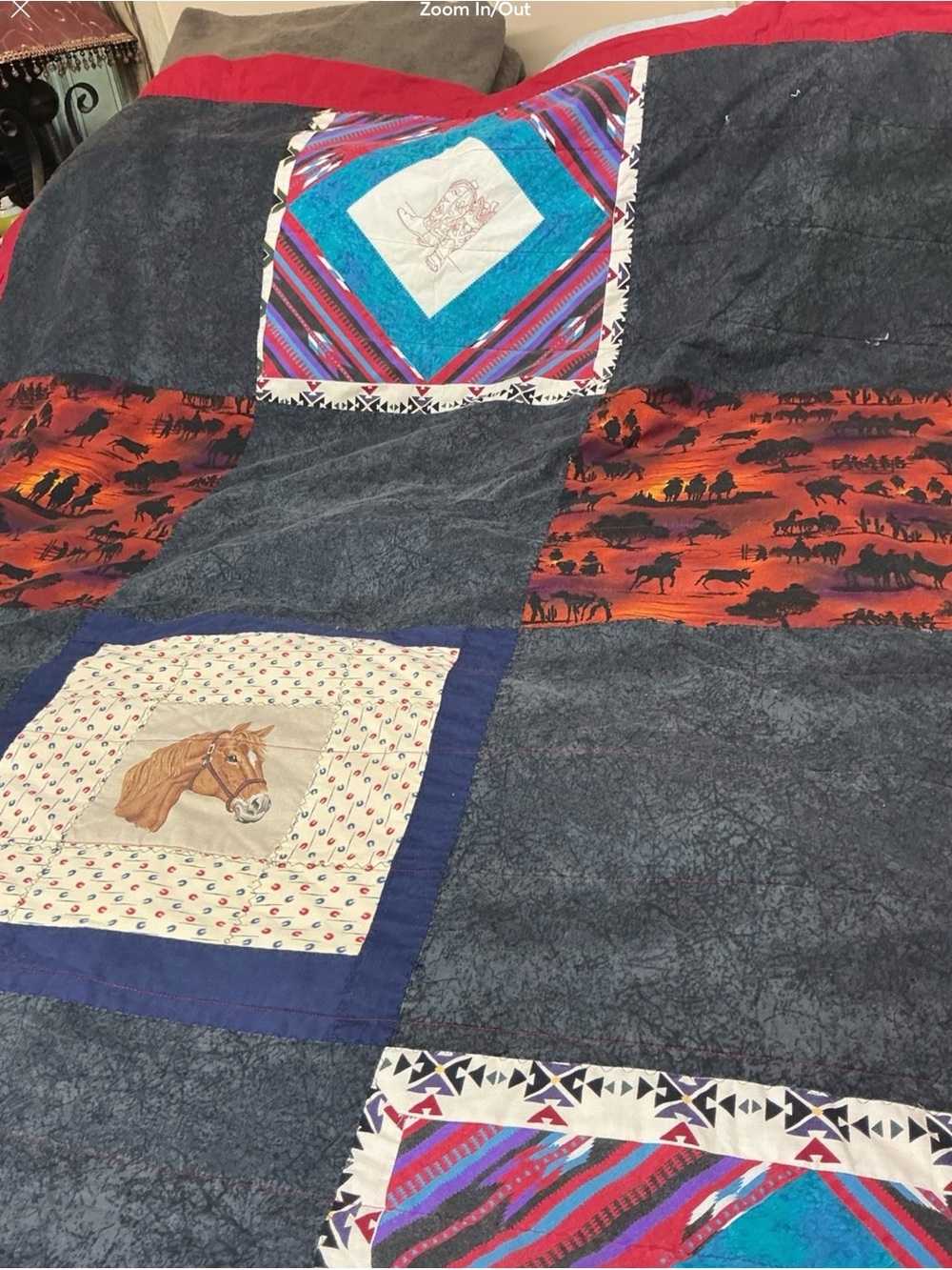 Handmade Western Patchwork Quilt - Black and Red - Picture 4 of 6